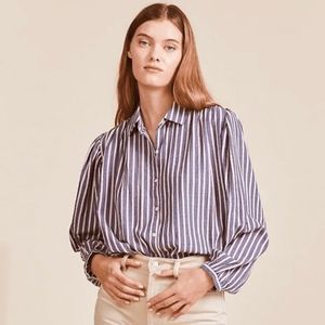 Trovata Birds of Paradis Lesia Stardust Striped Blouse Blue White Size Large